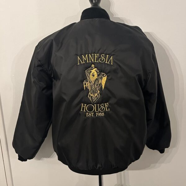 Amnesia House - Black or Olive MA1 Bomber Jacket - Left Breast & Back Gold Logo