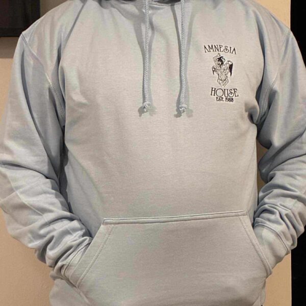 Amnesia House - Sky Blue Hoodie (Pullover) - Black Front Logo (Embroidered)